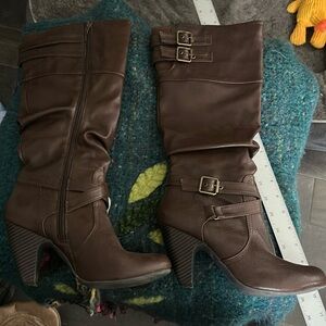 Brown Slouchy Boots, Kitten Heel